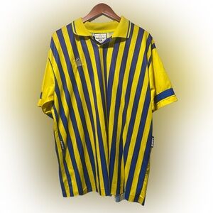 VTG 80s 90s Admiral Yellow Blue Collared Logo Soccer Jersey Leeds Size XL #14